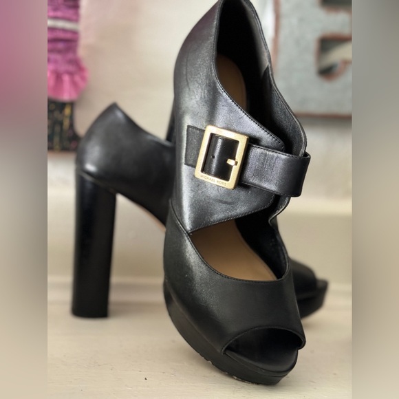 MICHAEL KORS Leather Platform Peep toe Strappy Heels - Picture 1 of 12